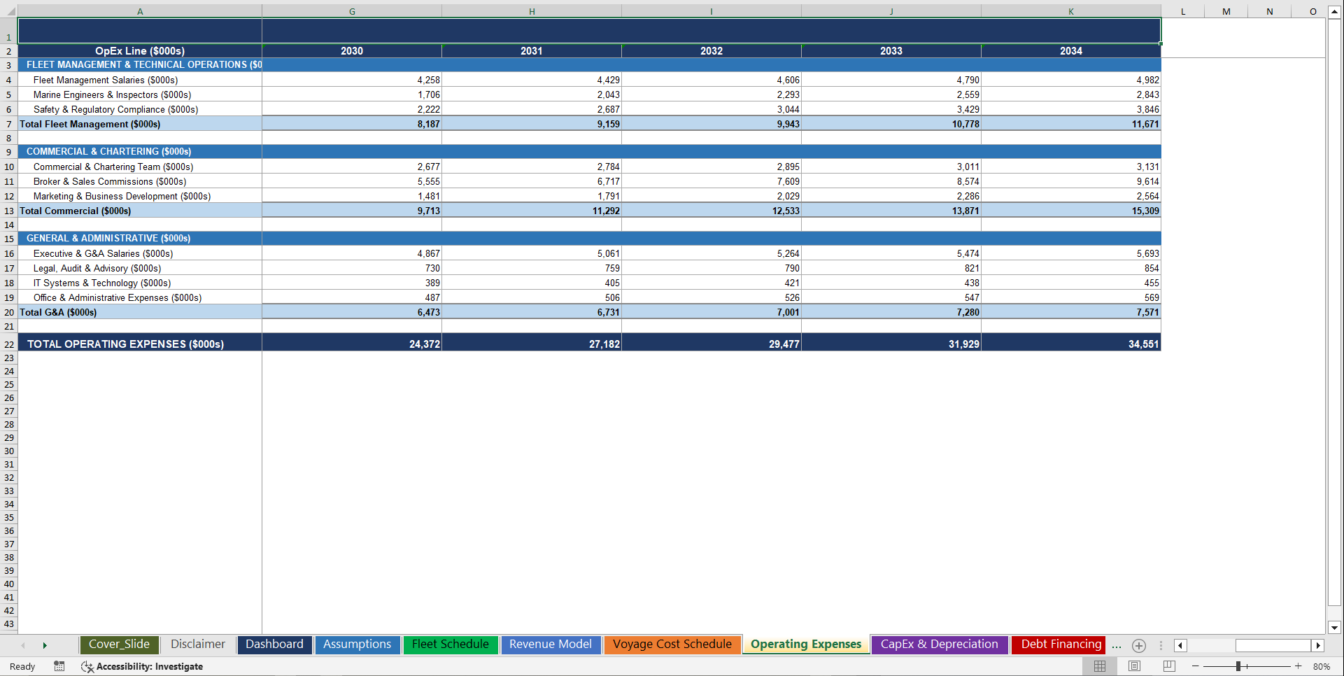 Shipping Vessel Operator 10-Year 3 Statement Financial Model (Excel template (XLSX)) Preview Image