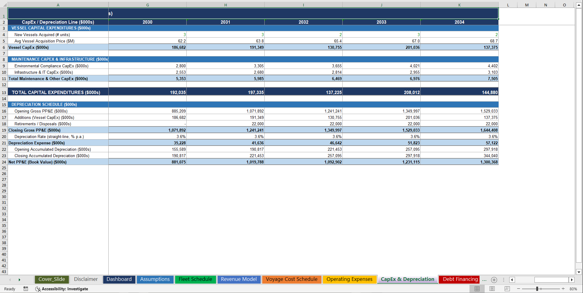 Shipping Vessel Operator 10-Year 3 Statement Financial Model (Excel template (XLSX)) Preview Image