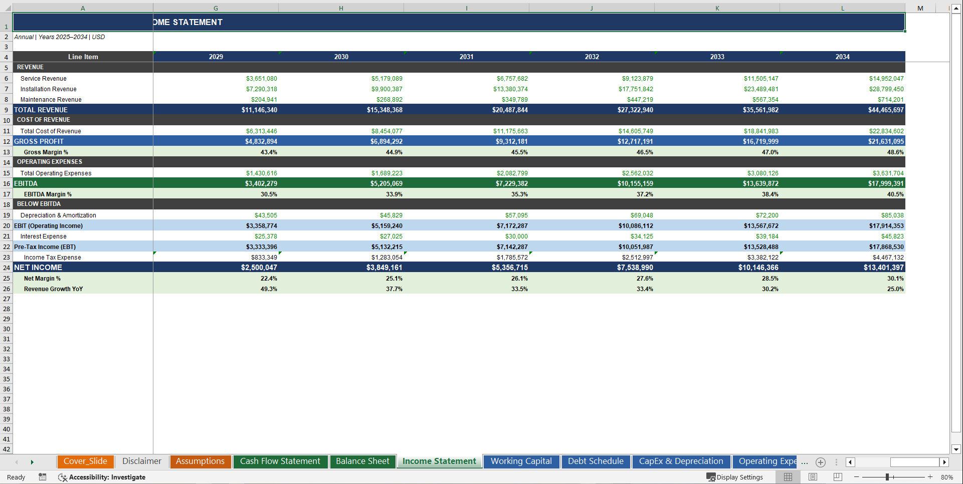 HVAC Contractor (Business) 3 Statement Financial Model (Excel template (XLSX)) Preview Image