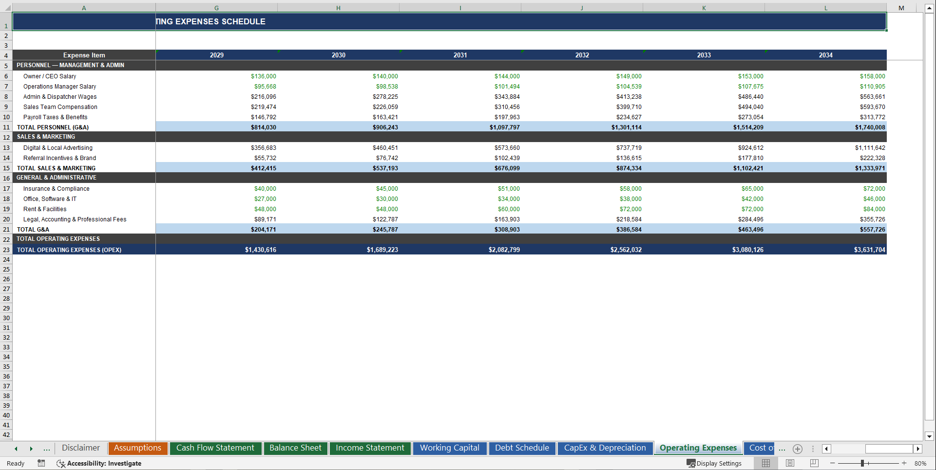 HVAC Contractor (Business) 3 Statement Financial Model (Excel template (XLSX)) Preview Image