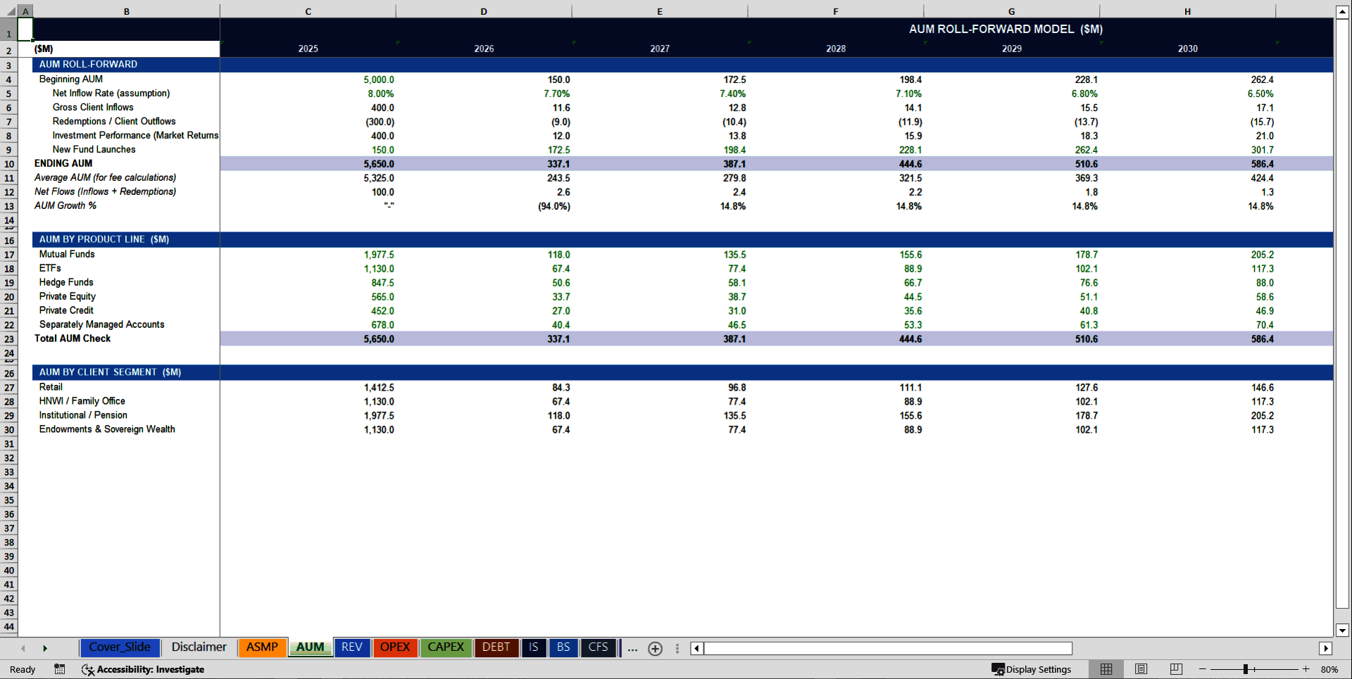 Asset Management Company 10-Year 3 Statement Financial Model (Excel template (XLSX)) Preview Image