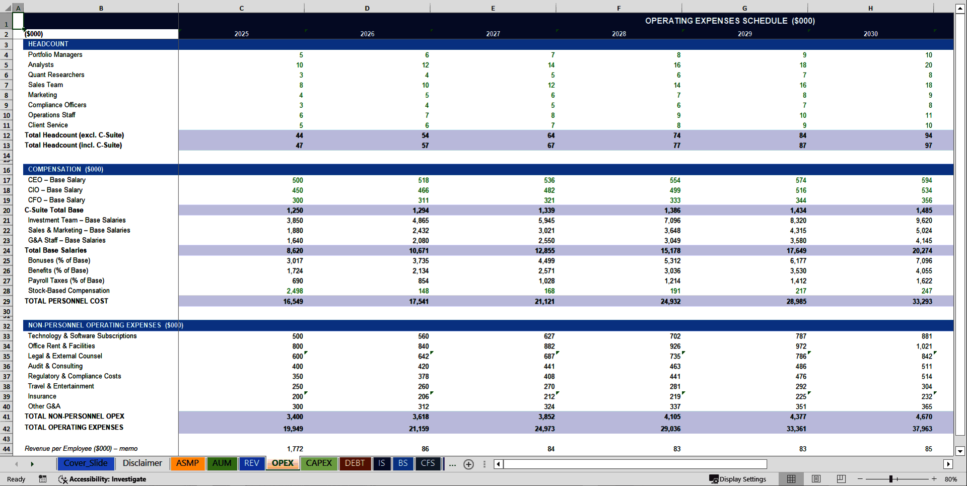 Asset Management Company 10-Year 3 Statement Financial Model (Excel template (XLSX)) Preview Image