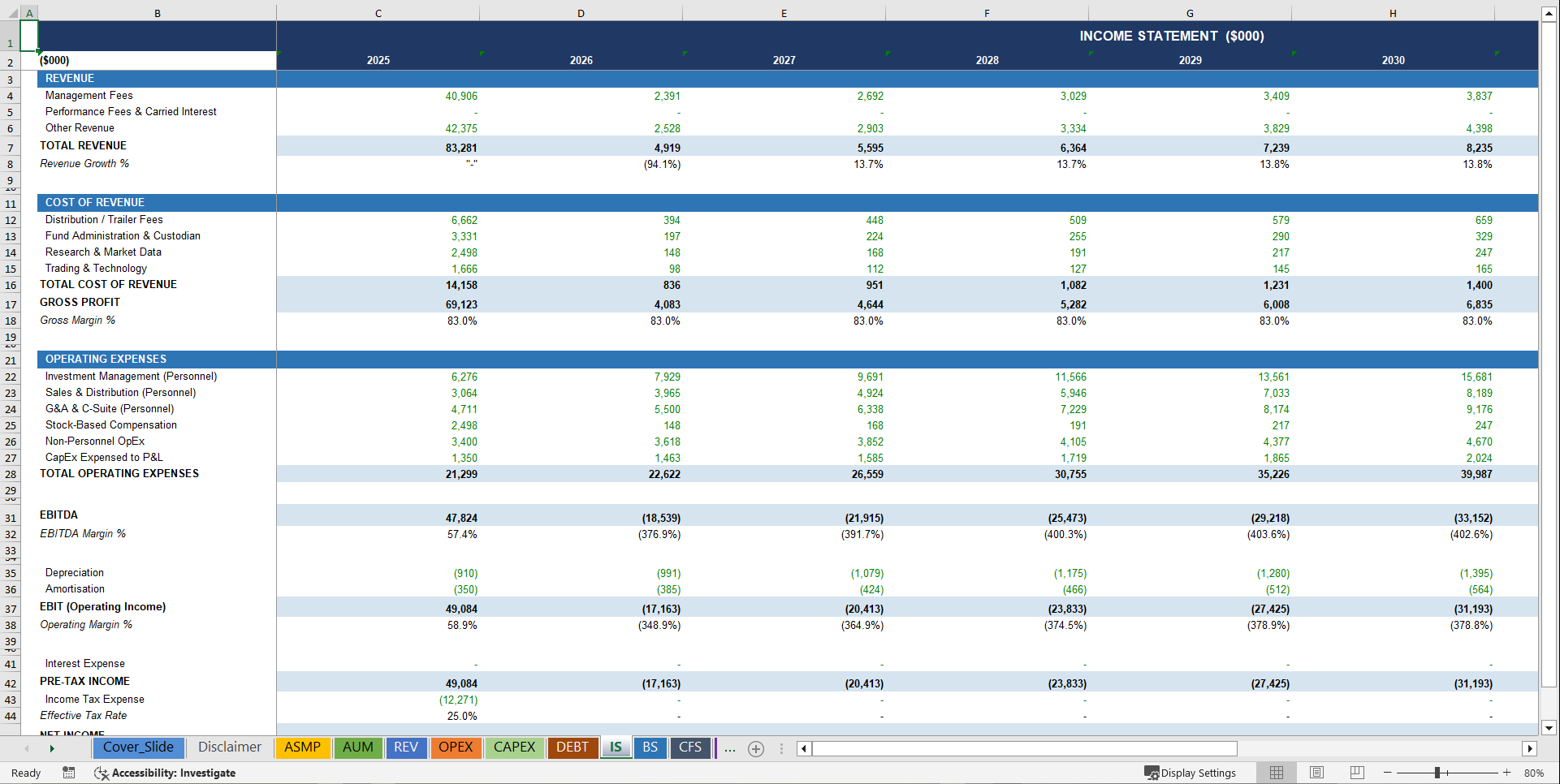 Asset Management Company 10-Year 3 Statement Financial Model (Excel template (XLSX)) Preview Image