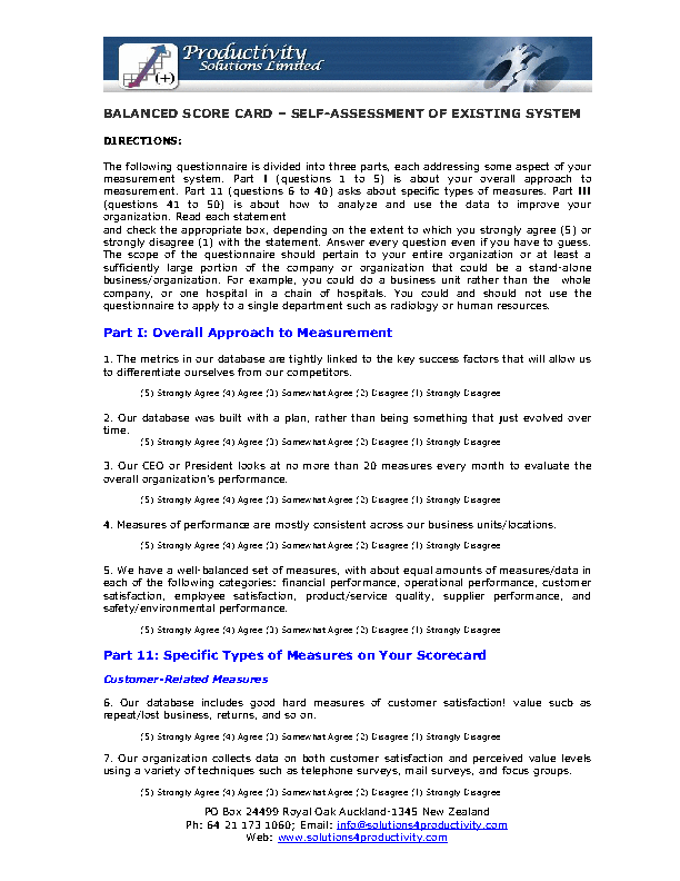 Balanced Scorecard - Self Assessment Checklist (6-page Word document) Preview Image