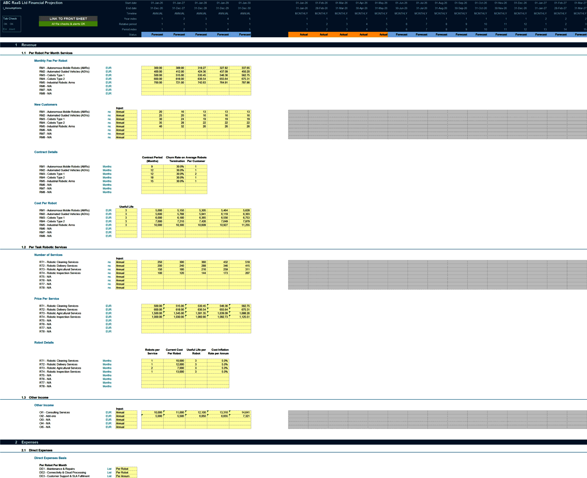 Robotics-as-a-Service (RaaS) Business 5-Year Financial Model (Excel template (XLSX)) Preview Image