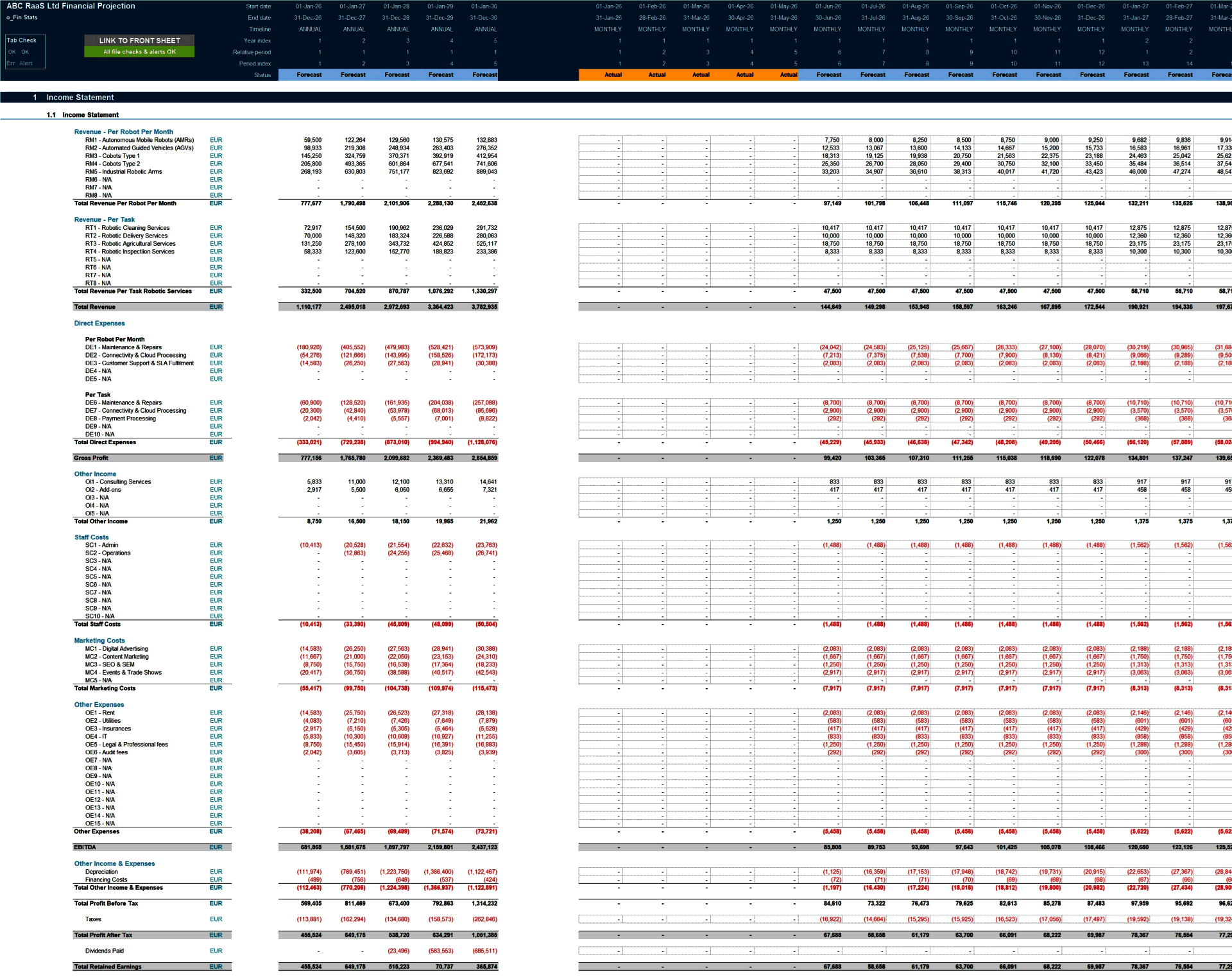 Robotics-as-a-Service (RaaS) Business 5-Year Financial Model (Excel template (XLSX)) Preview Image