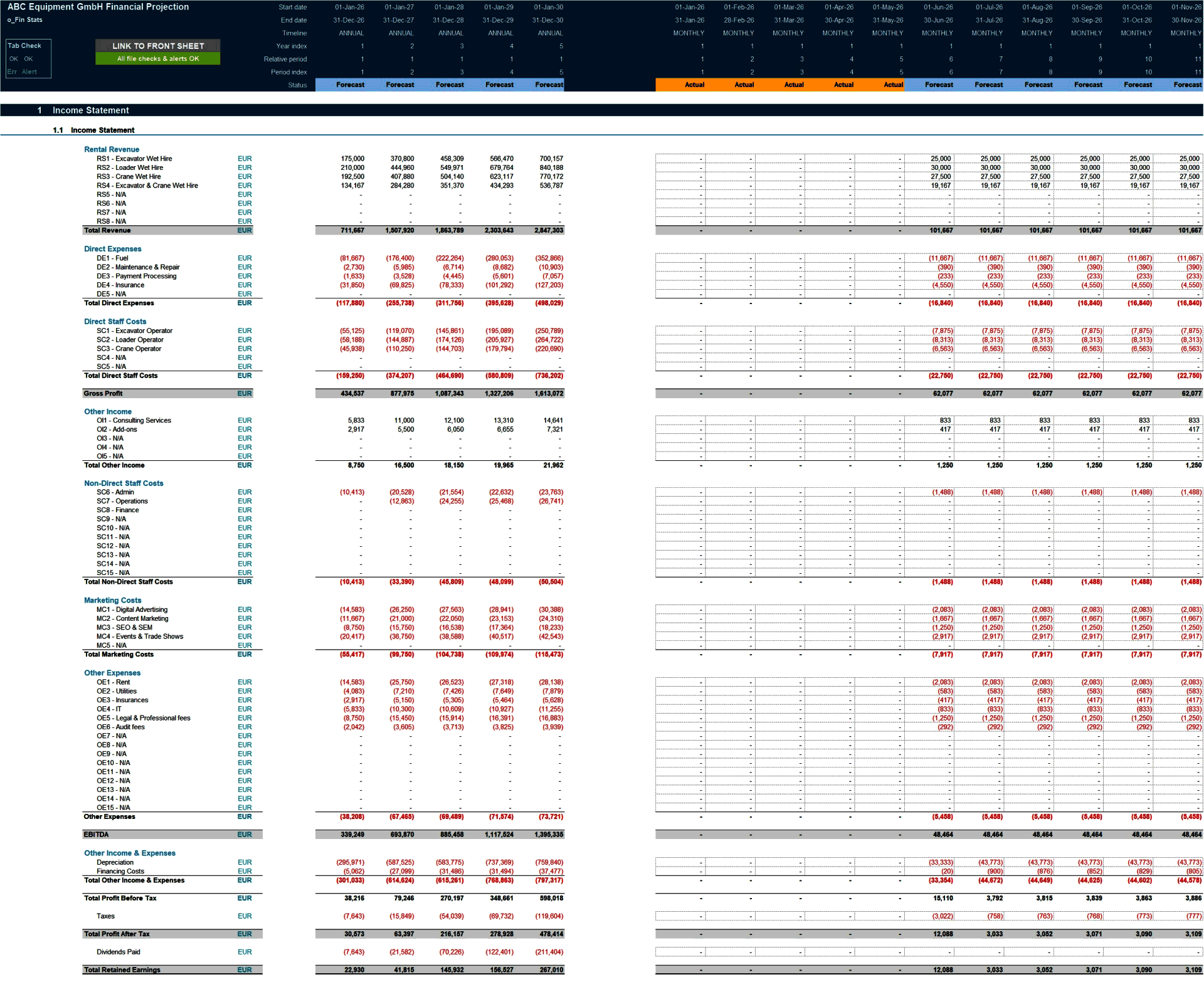 Equipment Rental Business 5-Year Financial Model (Excel template (XLSX)) Preview Image