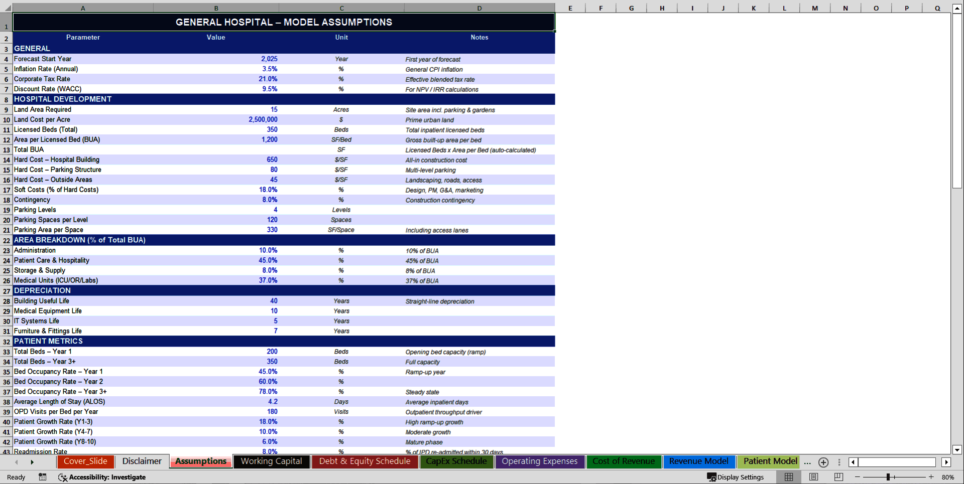 General Hospital 10-Year 3 Statement Financial Model (Excel template (XLSX)) Preview Image
