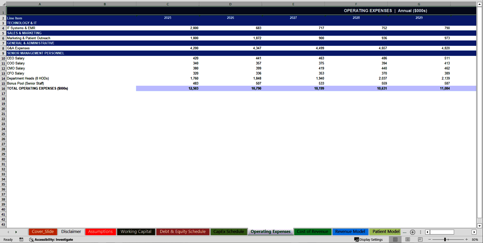 General Hospital 10-Year 3 Statement Financial Model (Excel template (XLSX)) Preview Image
