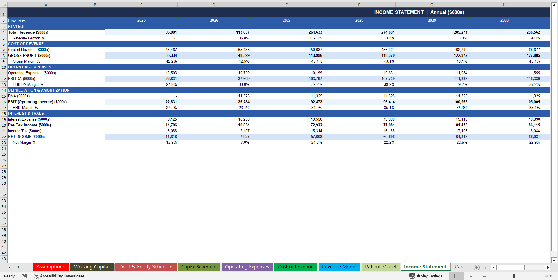 General Hospital 10-Year 3 Statement Financial Model (Excel template (XLSX)) Preview Image