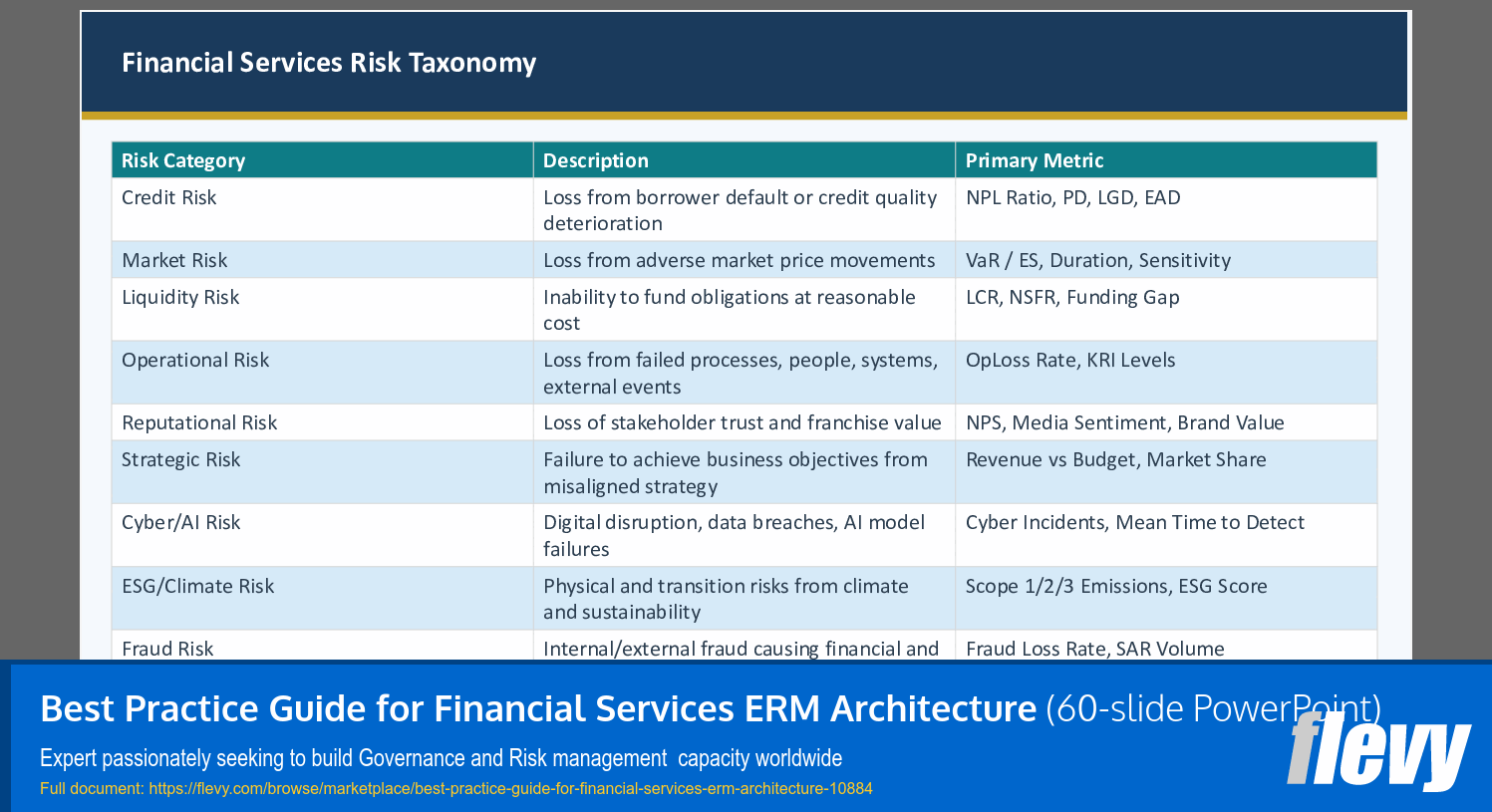 Best Practice Guide for Financial Services ERM Architecture (60-slide PPT PowerPoint presentation slide deck (PPTX)) Preview Image