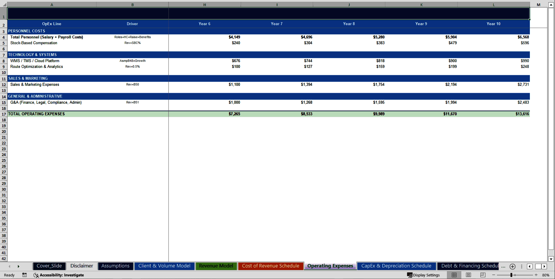 Third-Party Logistics (3PL) Company – 10 Year Financial Model (Excel template (XLSX)) Preview Image