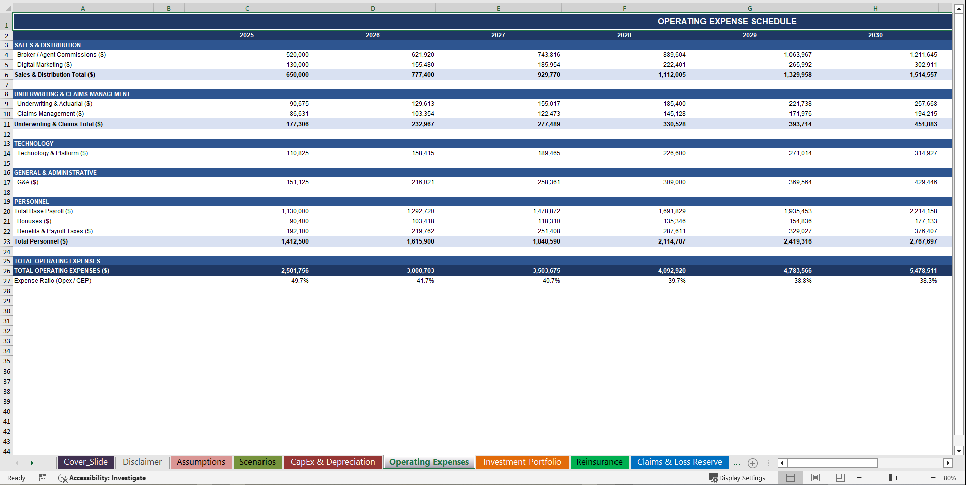 General Insurance Company 10-Year Financial Model (Excel template (XLSX)) Preview Image