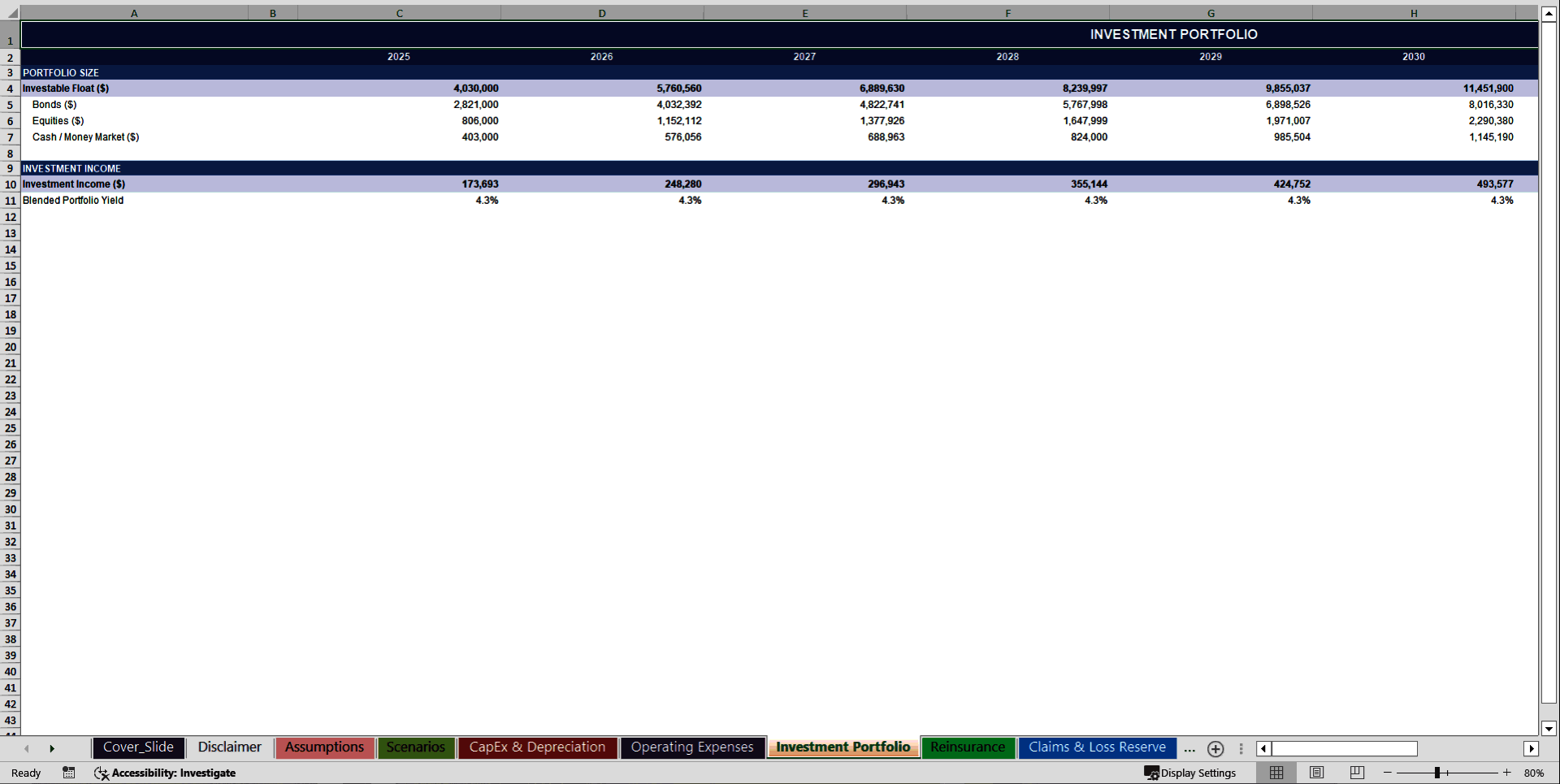 General Insurance Company 10-Year Financial Model (Excel template (XLSX)) Preview Image