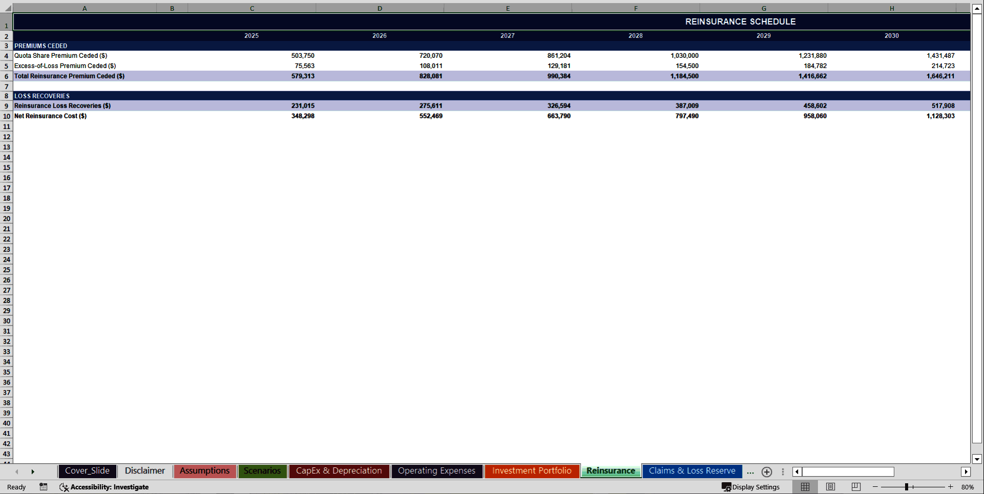 General Insurance Company 10-Year Financial Model (Excel template (XLSX)) Preview Image