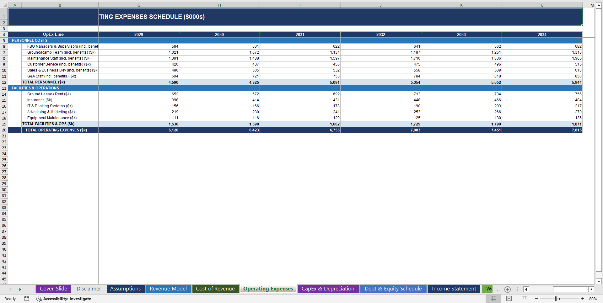 Fixed-Base Operator (FBO) – 10 Year Financial Model (Excel template (XLSX)) Preview Image