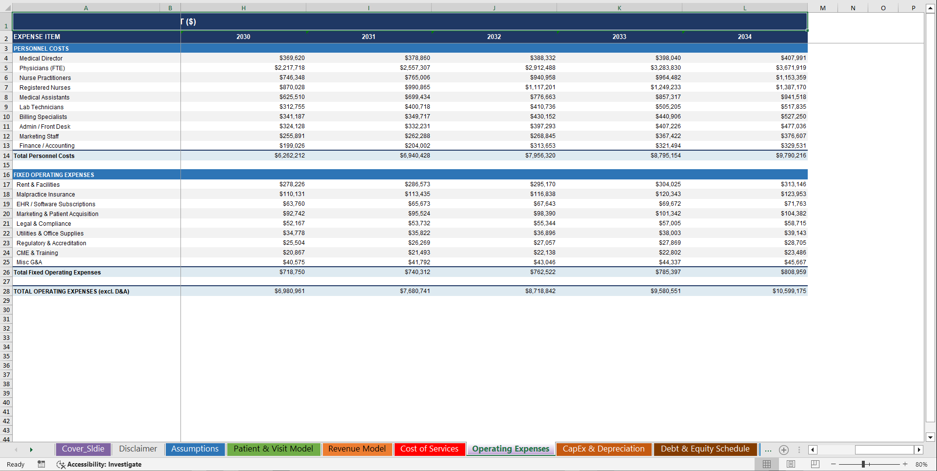 Medical Clinic 10-Year 3 Statement Financial Model (Excel template (XLSX)) Preview Image