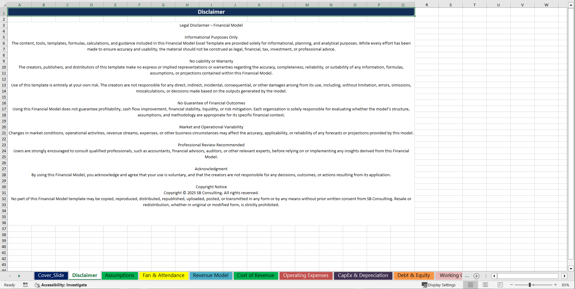 Multi Sports Company (Complex) 10-Year Financial Model (Excel template (XLSX)) Preview Image