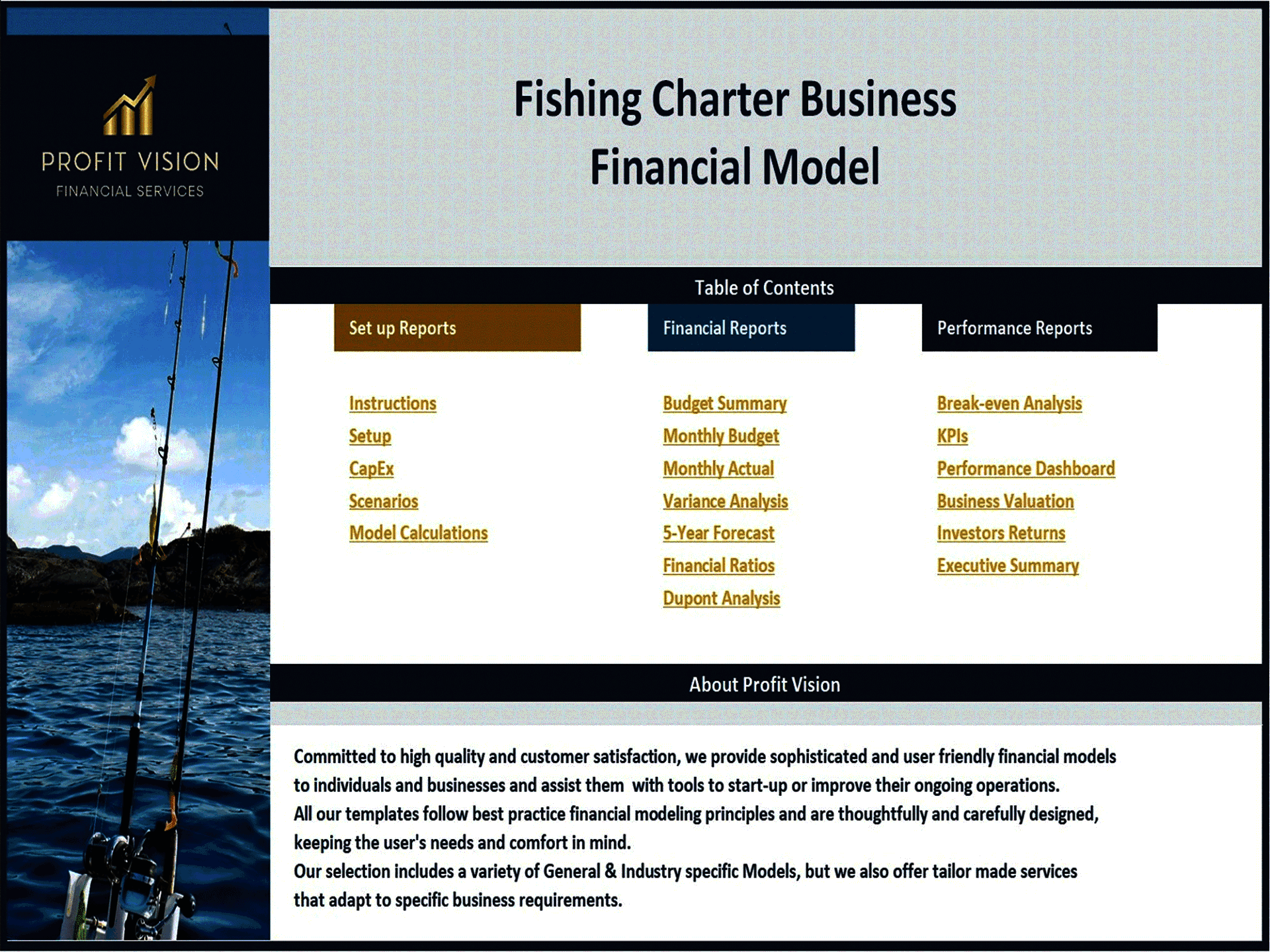 Fishing Charter Business – 5 Year Financial Model (Excel template (XLSX)) Preview Image