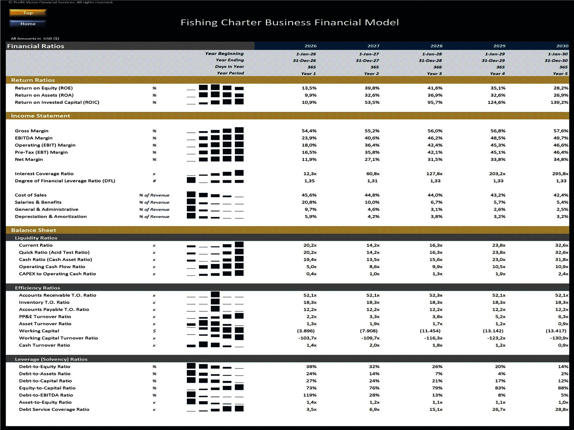 Fishing Charter Business – 5 Year Financial Model (Excel template (XLSX)) Preview Image