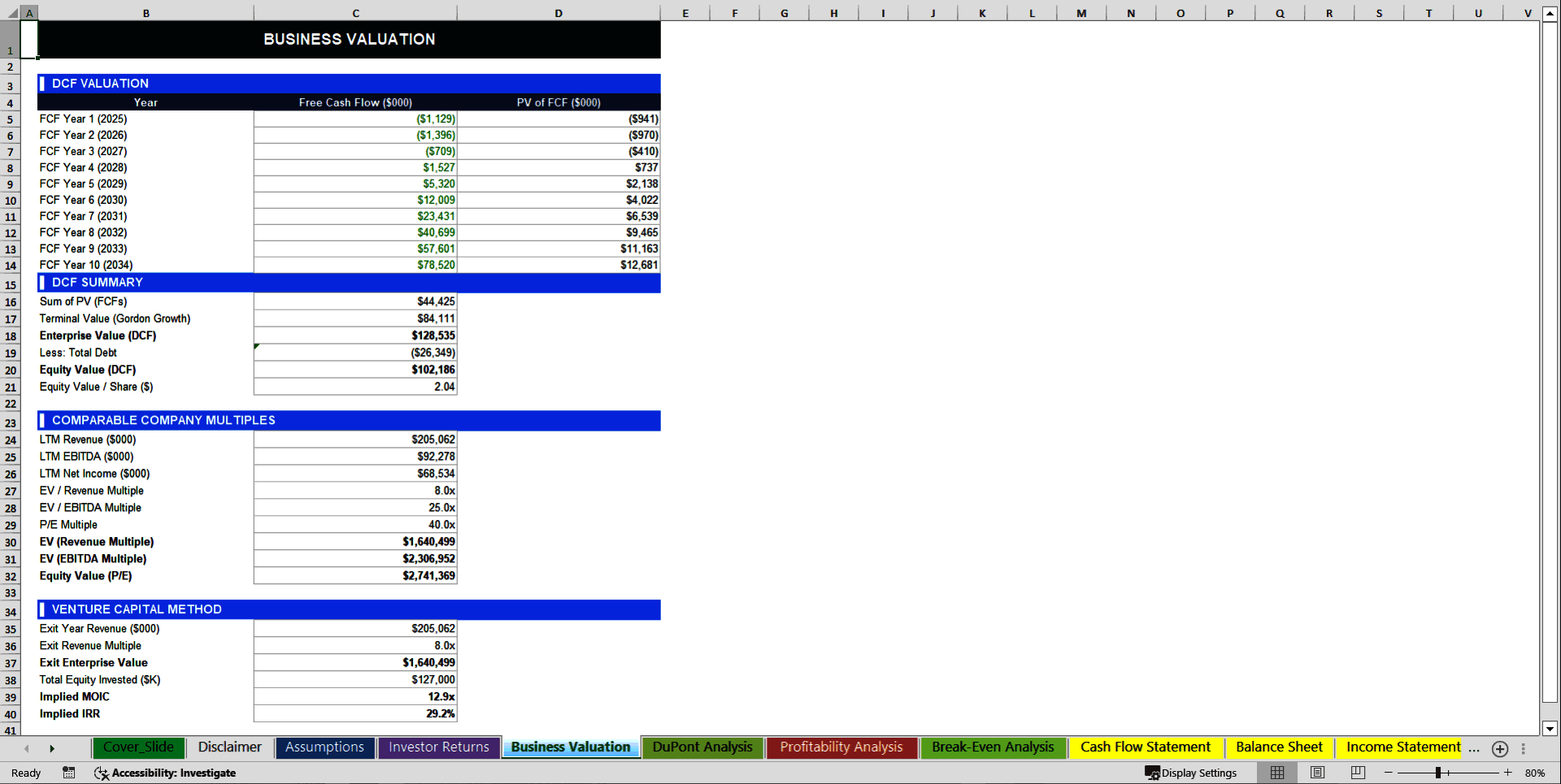 Generic Startup 10-Year Advanced Financial Model (Excel template (XLSX)) Preview Image