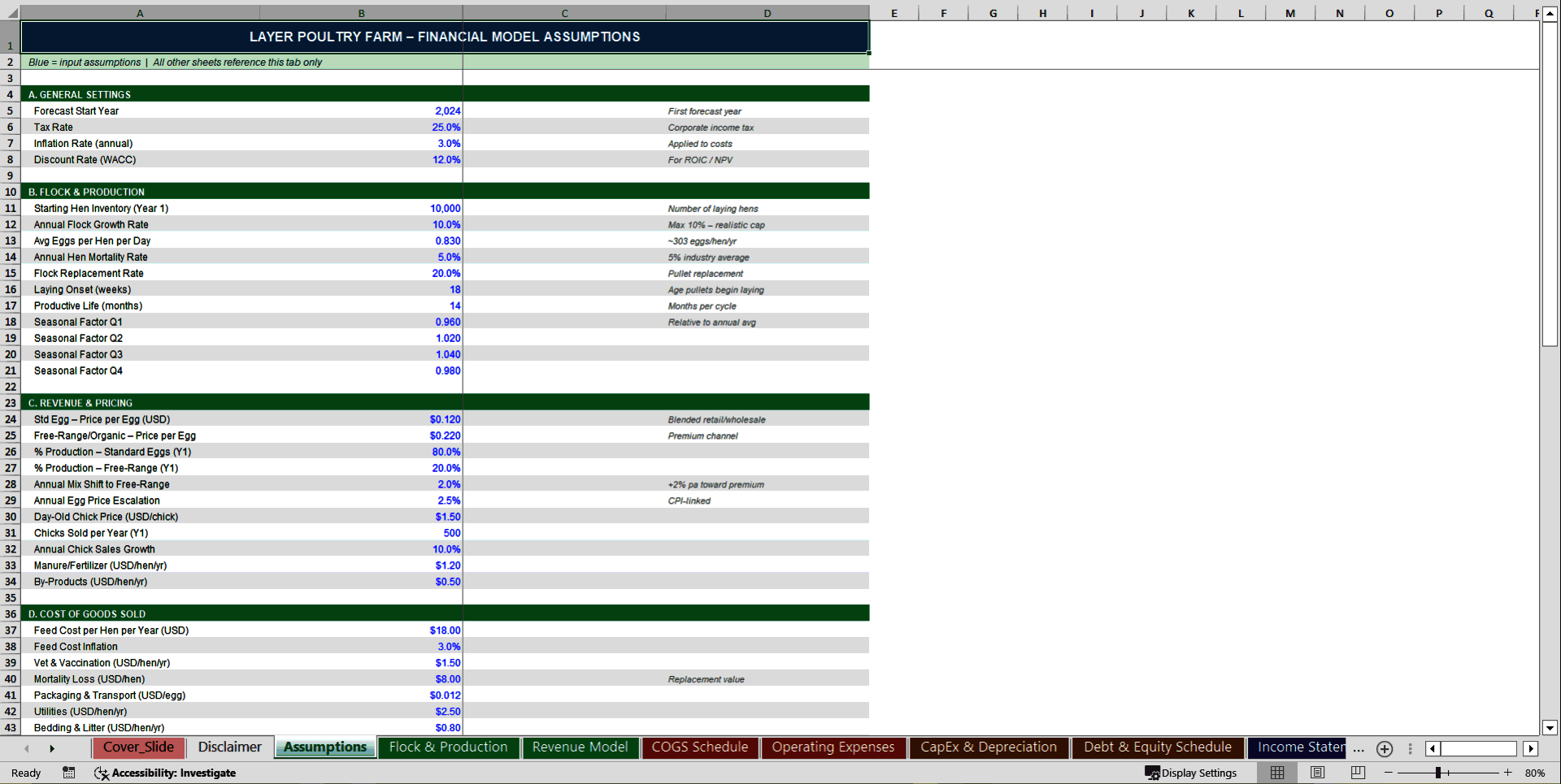 Layer Poultry Farm 10-Year 3 Statement Financial Model (Excel template (XLSX)) Preview Image