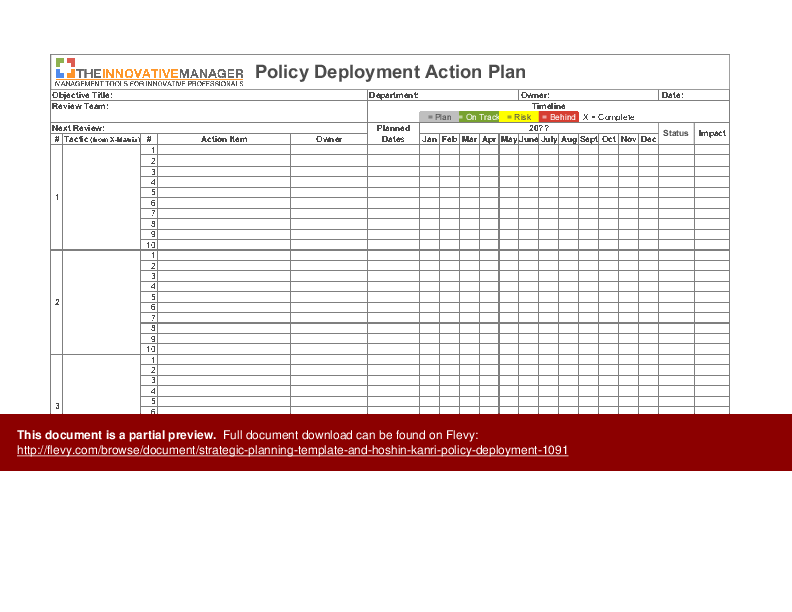 Strategic Planning Template and Hoshin Kanri Policy Deployment (Excel workbook (XLSX)) Preview Image