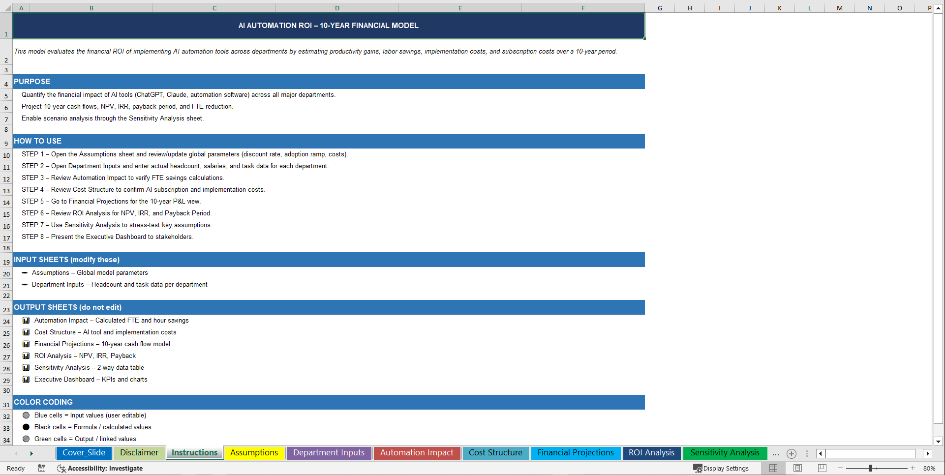 AI Automation ROI Financial Model (Excel template (XLSX)) Preview Image