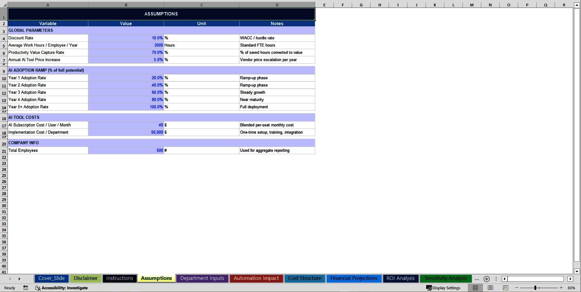 AI Automation ROI Financial Model (Excel template (XLSX)) Preview Image