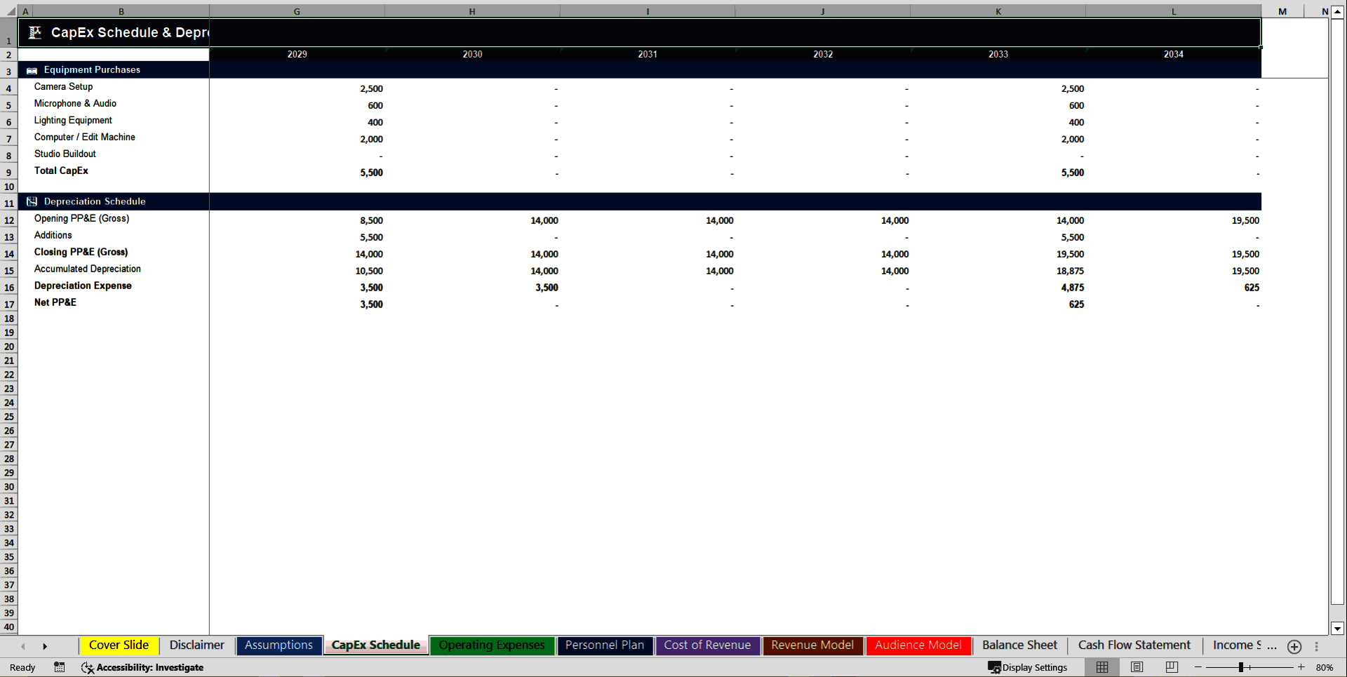 YouTube Channel 10-Year 3 Statement Financial Model (Excel template (XLSX)) Preview Image