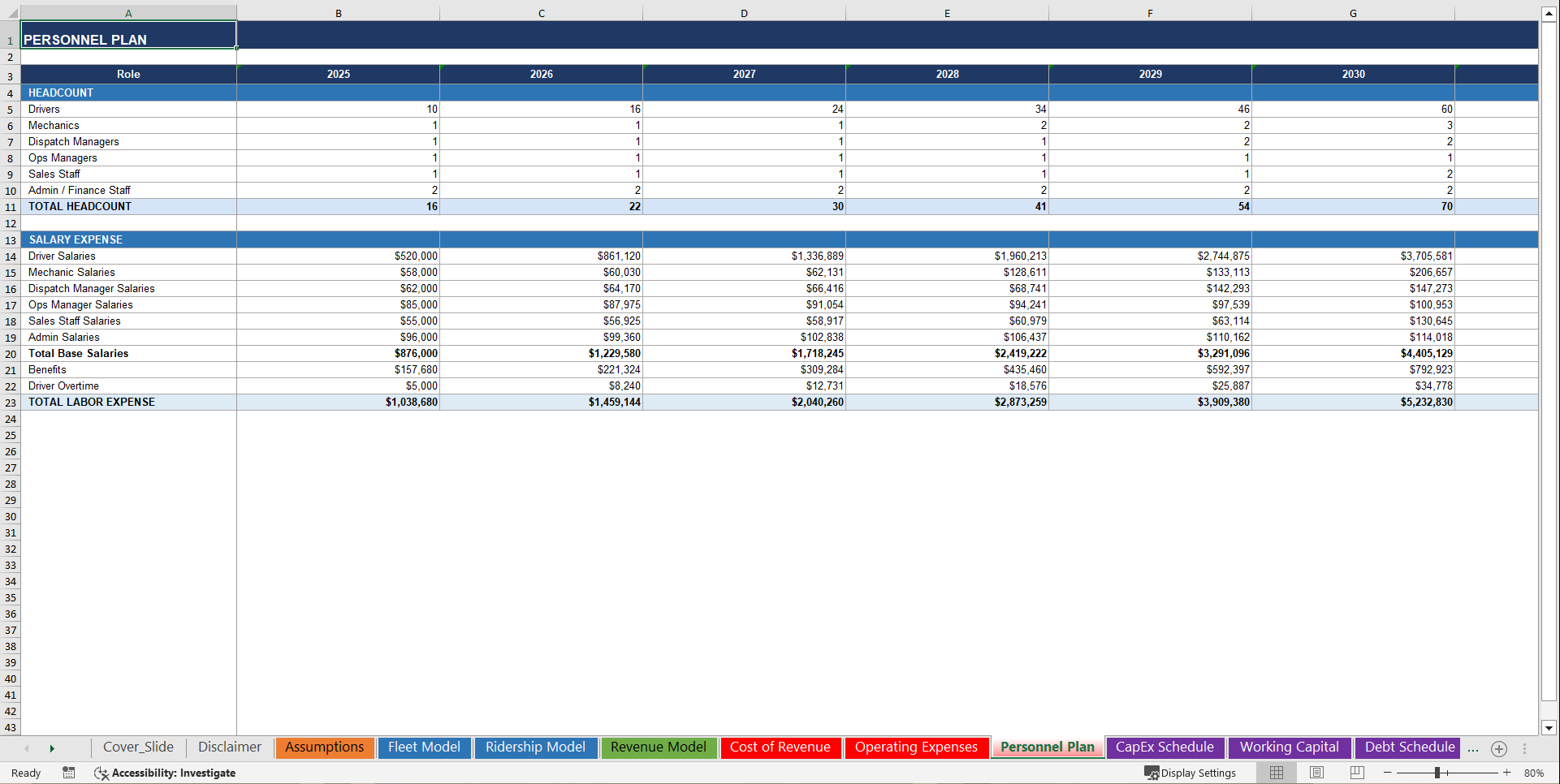 Bus Operator 10-Year 3 Statement Financial Model (Excel template (XLSX)) Preview Image