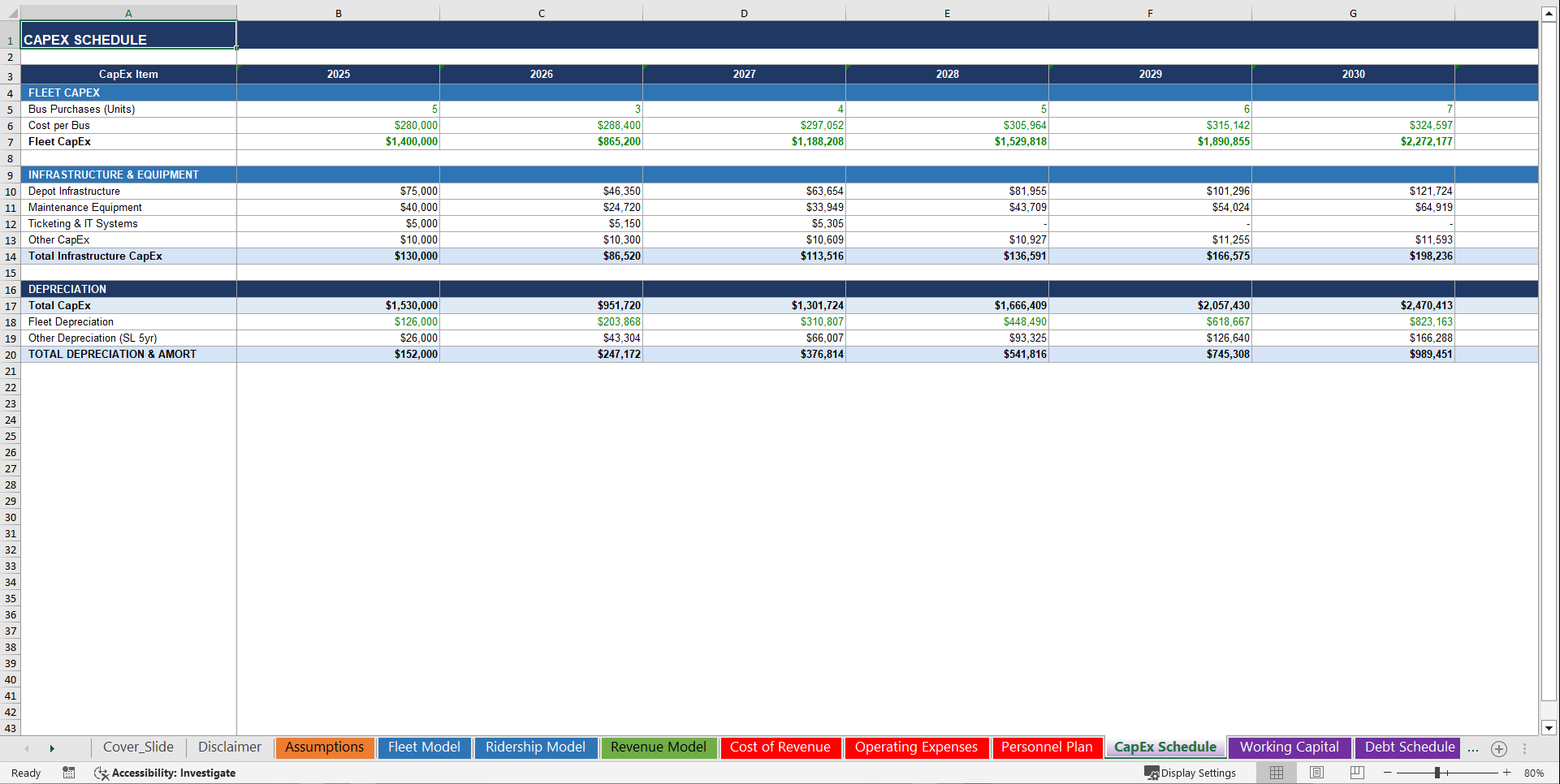 Bus Operator 10-Year 3 Statement Financial Model (Excel template (XLSX)) Preview Image