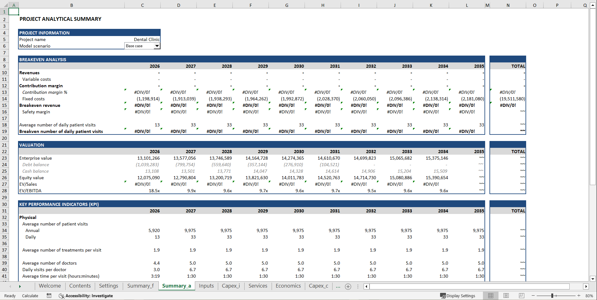 Dental Clinic Financial Model (Excel template (XLSX)) Preview Image