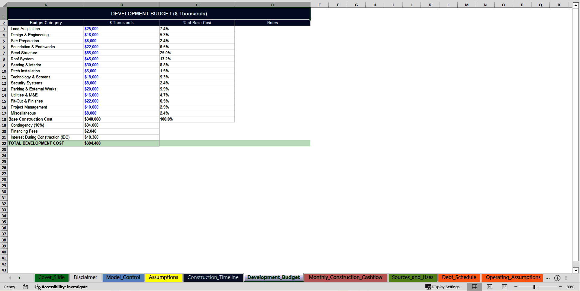 Football Stadium Development & Operations Financial Model (Excel template (XLSX)) Preview Image