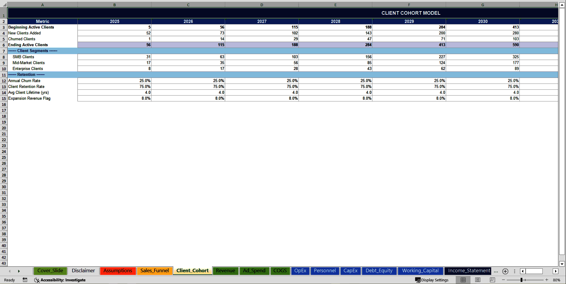 Digital Marketing Agency 10-Year 3 Statement Financial Model (Excel template (XLSX)) Preview Image