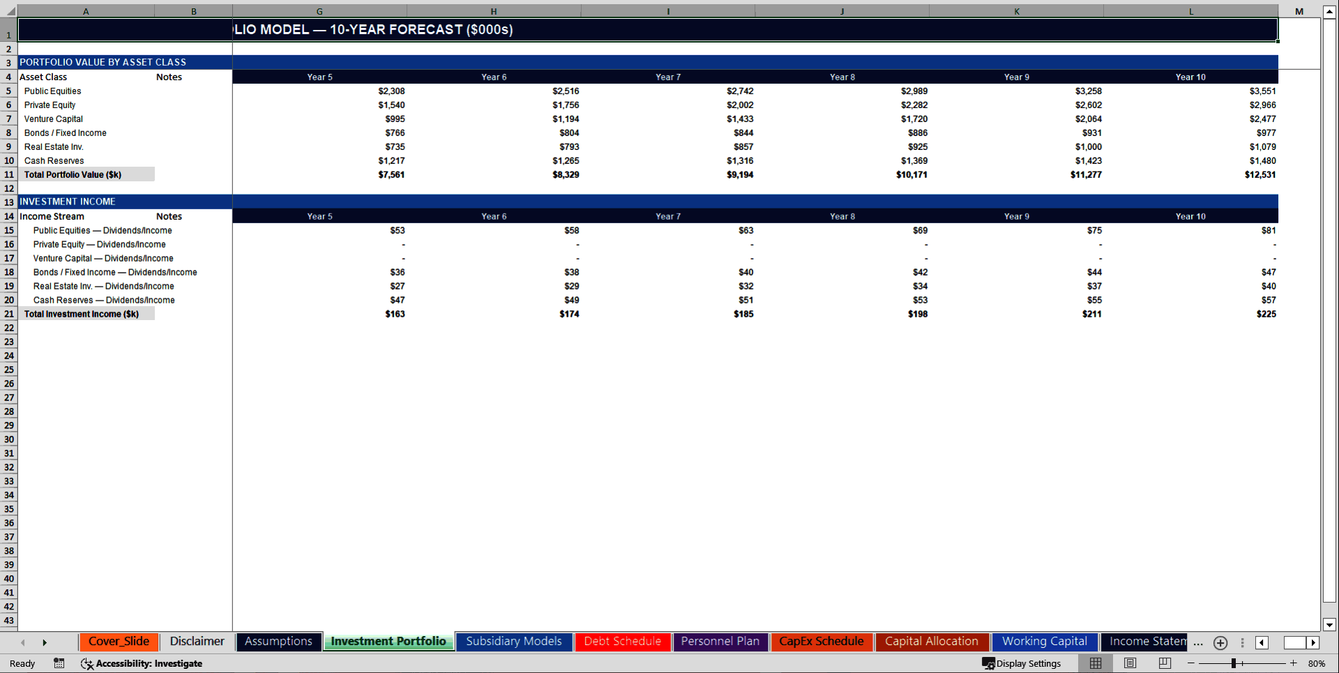 Holding Company 10-Year 3 Statement Financial Model (Excel template (XLSX)) Preview Image