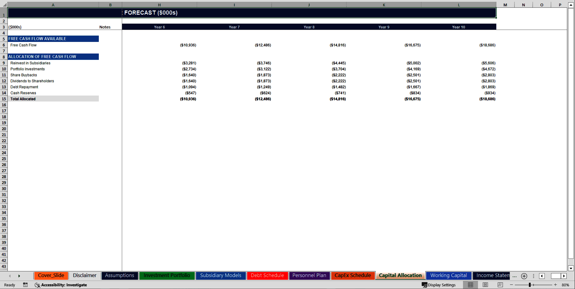 Holding Company 10-Year 3 Statement Financial Model (Excel template (XLSX)) Preview Image