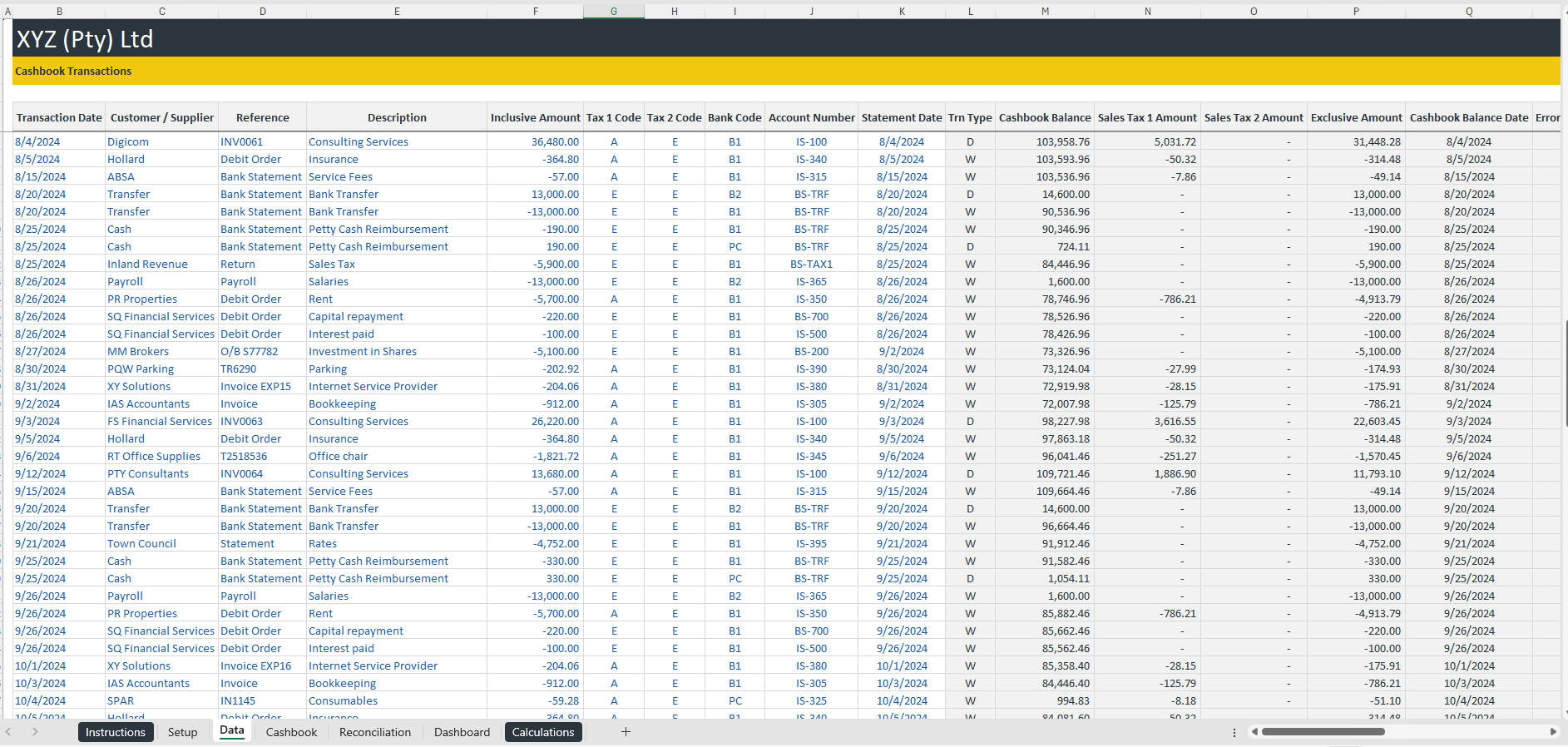 Cashbook & Bank Reconciliation Template (Excel template (XLSX)) Preview Image