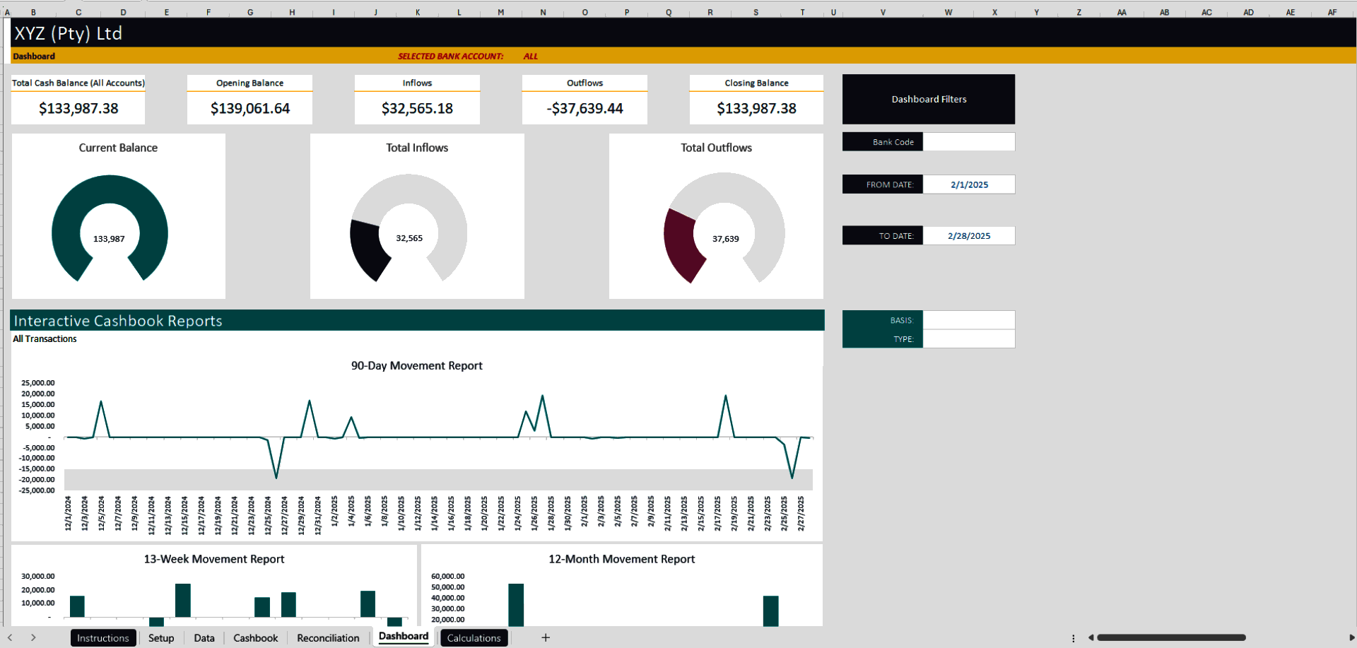 Cashbook & Bank Reconciliation Template (Excel template (XLSX)) Preview Image