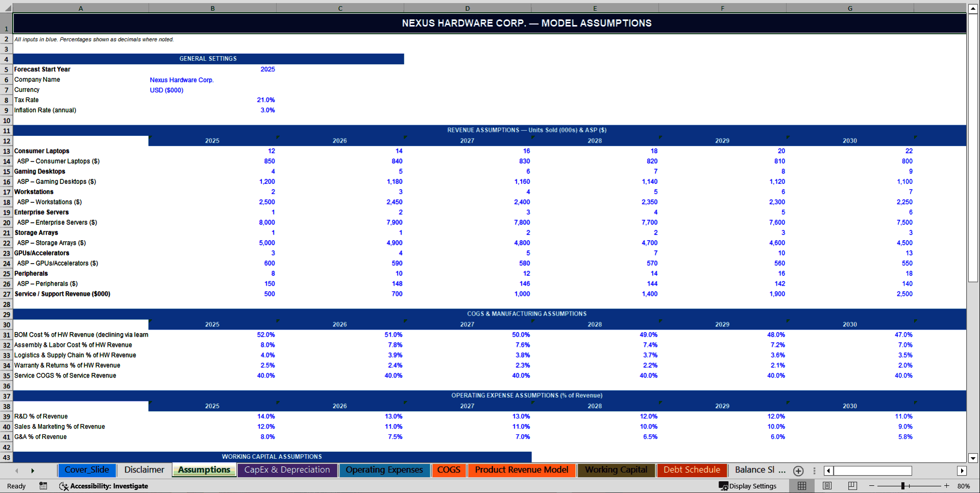 Computer Hardware Manufacturer 10-Year Financial Model (Excel template (XLSX)) Preview Image