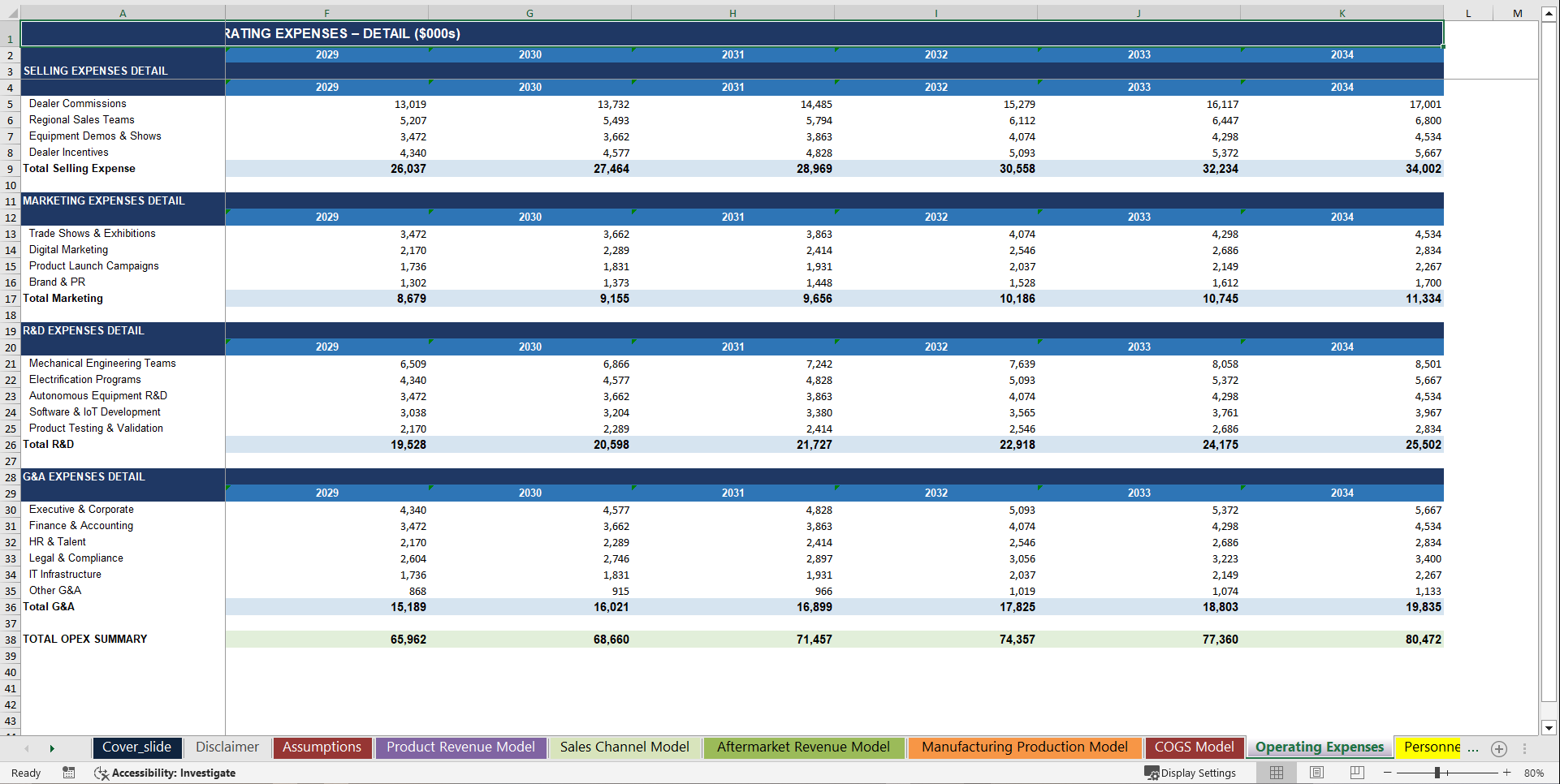 Heavy Equipment Manufacturer 10-Year Financial Model (Excel template (XLSX)) Preview Image
