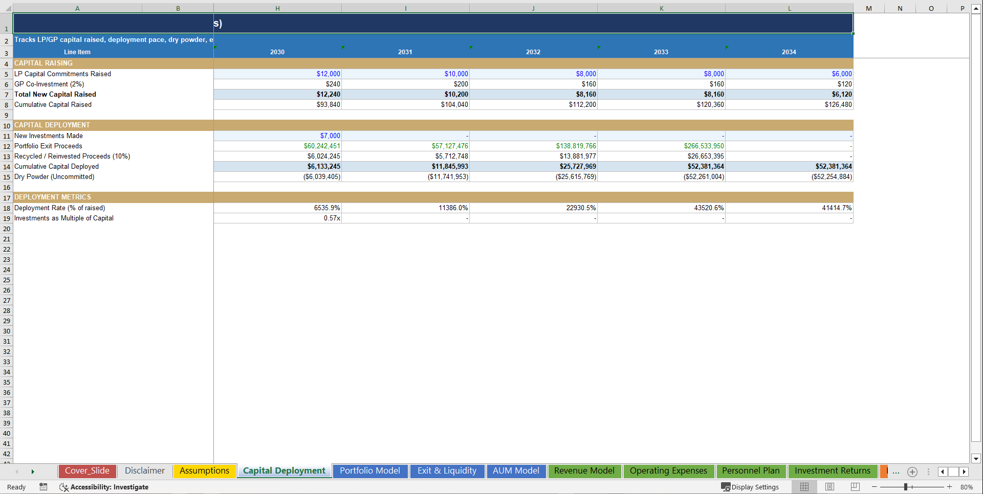 Private Investment Firm 10-Year 3 Statement Financial Model (Excel template (XLSX)) Preview Image