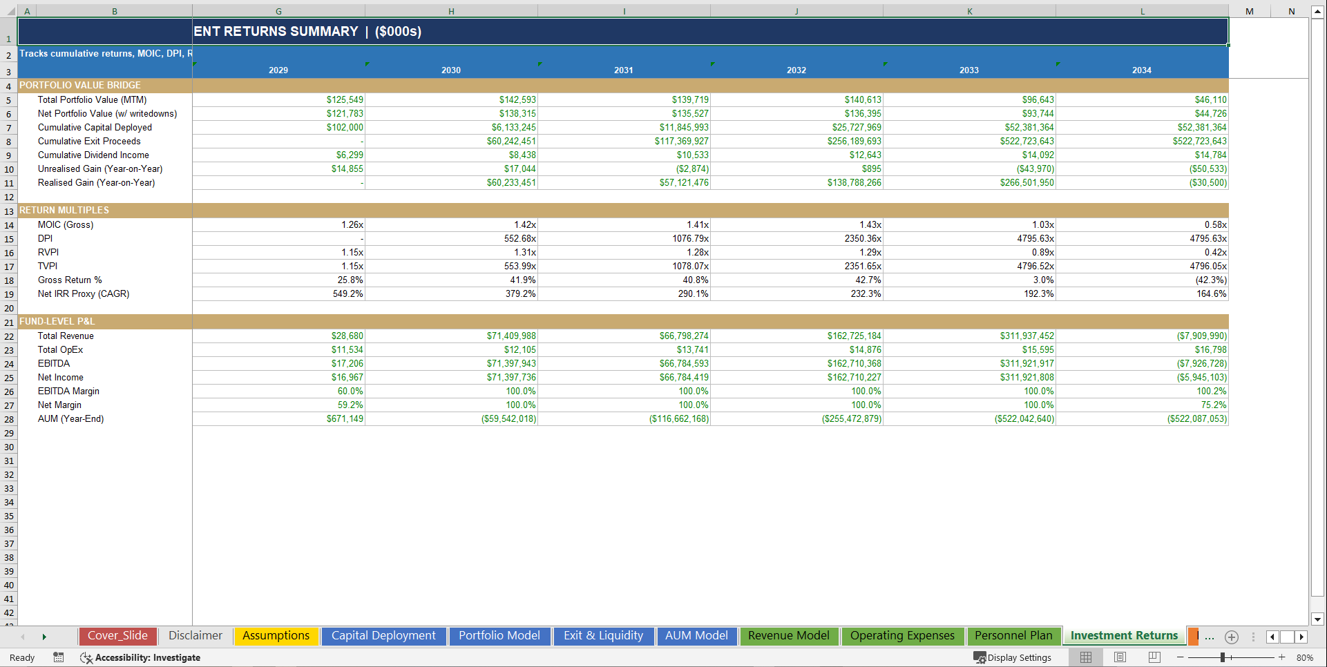 Private Investment Firm 10-Year 3 Statement Financial Model (Excel template (XLSX)) Preview Image