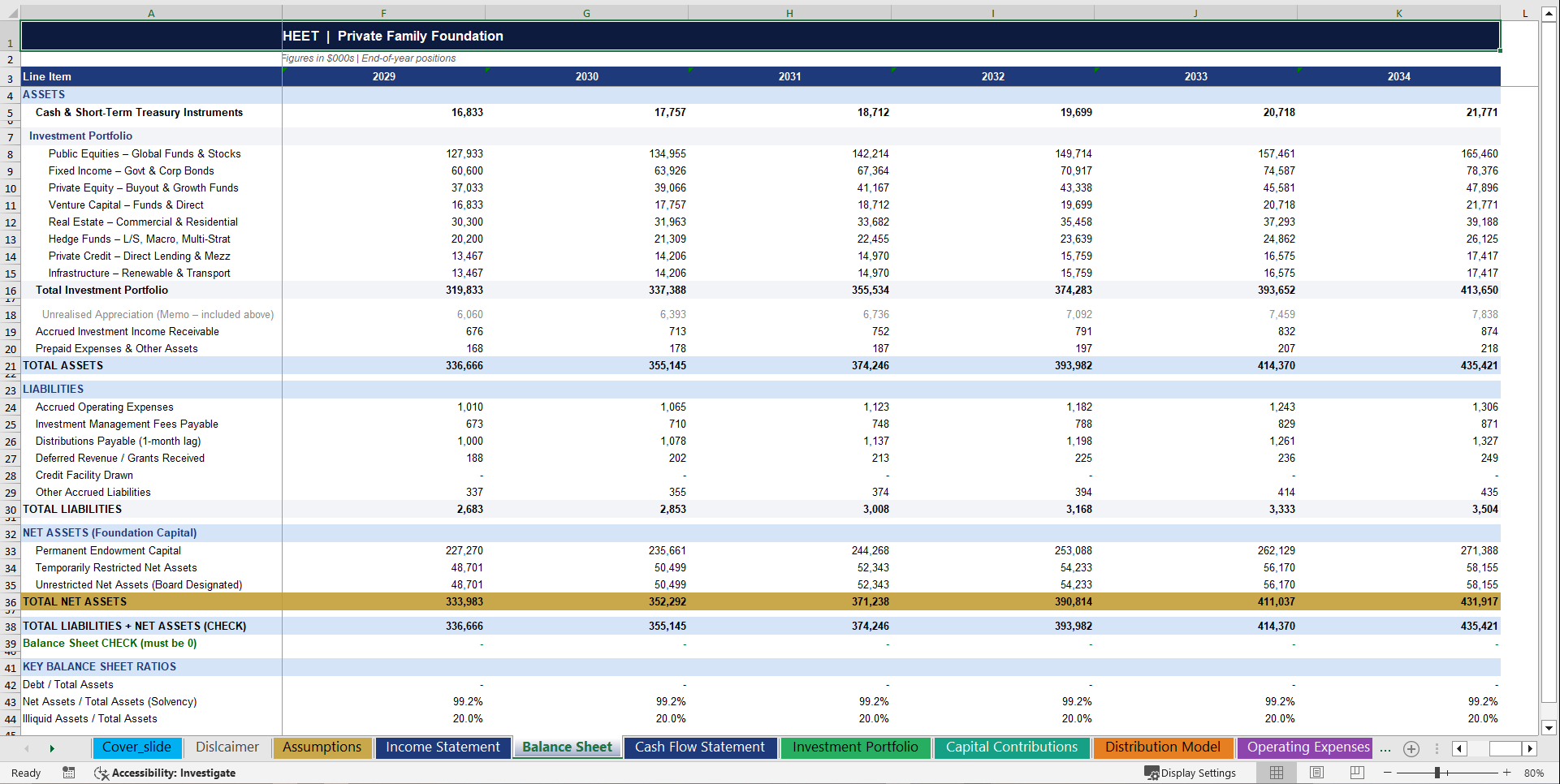 Private (Family) Foundation 10-Year Financial Model (Excel template (XLSX)) Preview Image