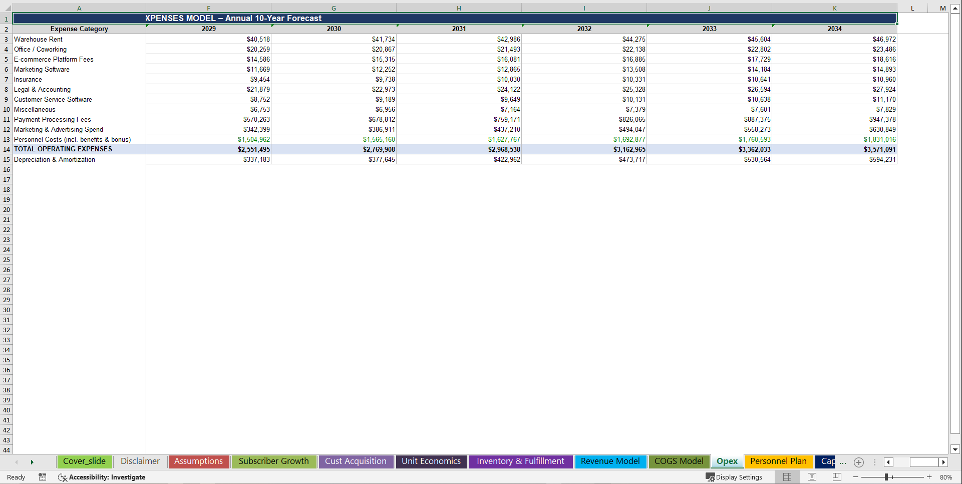 Subscription Box Business (Startup) 10-Year Financial Model (Excel template (XLSX)) Preview Image
