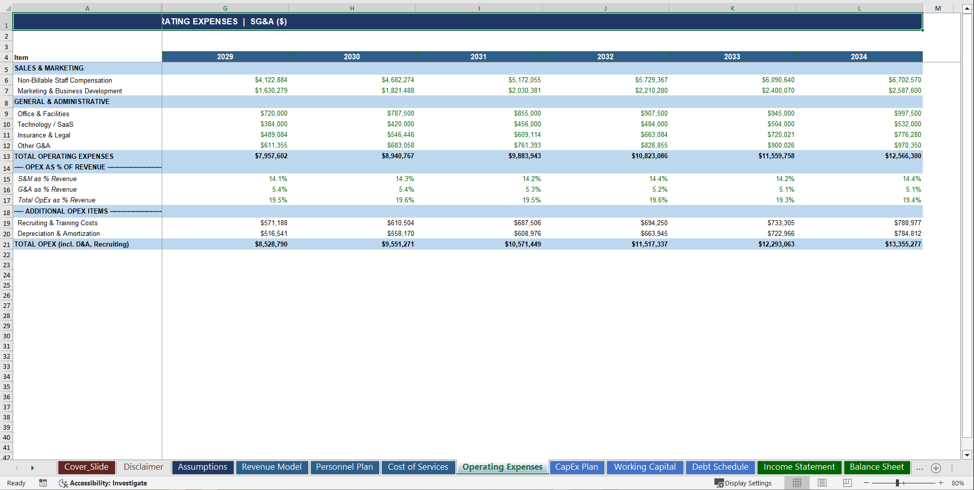 Professional Services Firm 10-Year Advanced Financial Model (Excel template (XLSX)) Preview Image