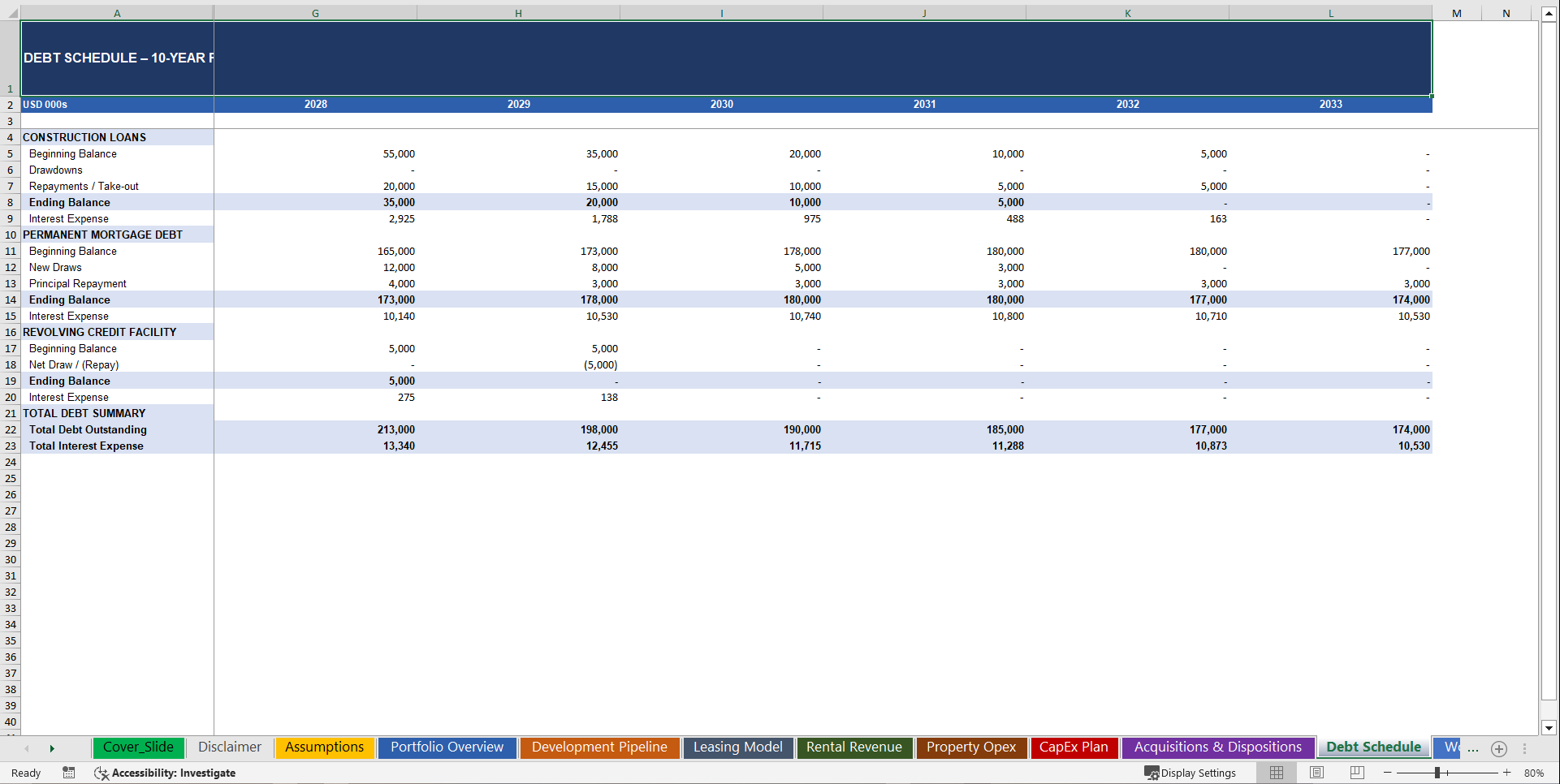 Industrial Real Estate Developer 10-Year Financial Model (Excel template (XLSX)) Preview Image