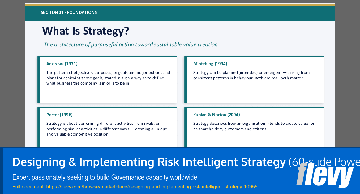 Designing & Implementing Risk Intelligent Strategy (60-slide PPT PowerPoint presentation slide deck (PPTX)) Preview Image