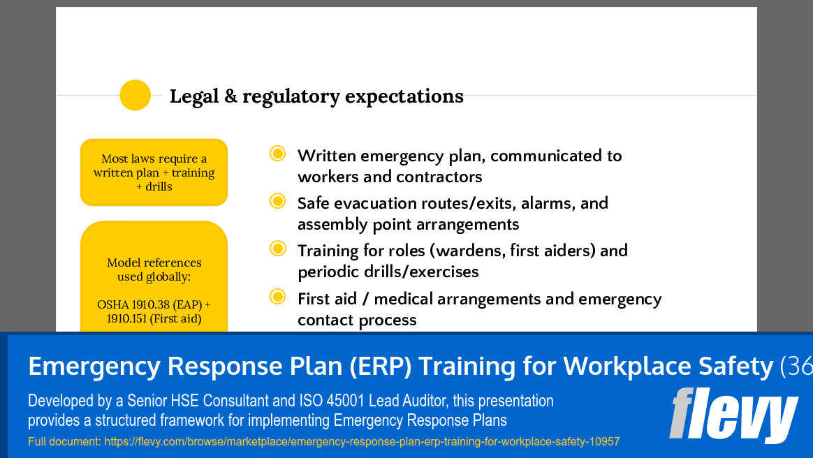Emergency Response Plan (ERP) Training for Workplace Safety (36-slide PPT PowerPoint presentation slide deck (PPTX)) Preview Image