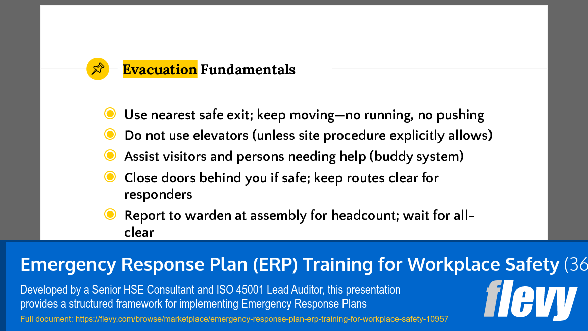 Emergency Response Plan (ERP) Training for Workplace Safety (36-slide PPT PowerPoint presentation slide deck (PPTX)) Preview Image